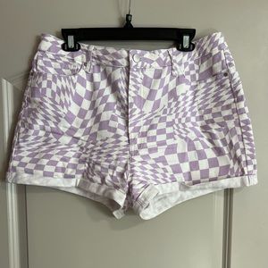 Purple Checkered Jean Shorts